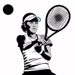 a person standing holding a tennis racket,a women who is holding a tennis racket,this is a drawing of a woman with a tennis racket,a female tennis player is shown in this black and white photo,the female tennis player is waiting to hit the ball