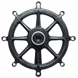 a black and metal wheel on white background