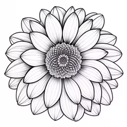a black and white drawing of a sunflower,the drawing of a flower with white petals on it
