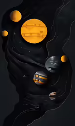 a space station on an orange disk with some circles around it