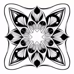 a black and white abstract flower design with some sort of leaf,an abstract flower design that can be seen in this image