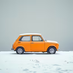 an orange car is sitting in the snow