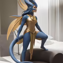 a female figure in a cat suit sitting on a bench