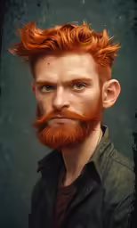 the young man has red hair and is looking straight ahead