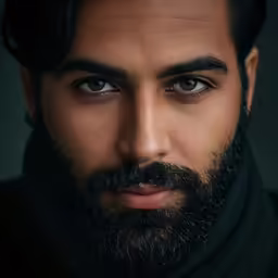 a close up shot of a man wearing a scarf