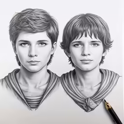 two people are drawn in the style of pencil
