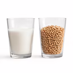 two cups full of cereal, one of which is being filled with milk