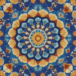an artistic blue and gold circular artwork is shown