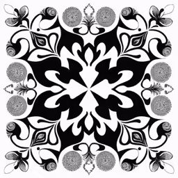 black and white ornamental design in a square with circles