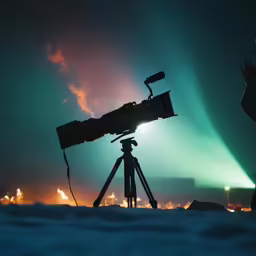 a light shining on a sky that has a camera on it