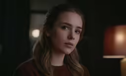a girl looks into the camera with a concerned look
