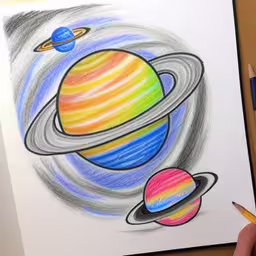 the drawing is of saturn and two planets