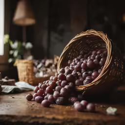 several bunches of grapes sitting in a basket