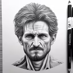 a pencil drawing of the face of hugh mc