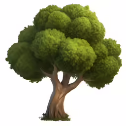 a tree with a large trunk and green leaves