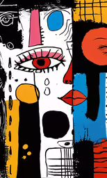 abstract artwork in shades of blue, yellow and red