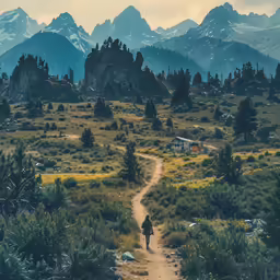 the path to the base of a mountain range