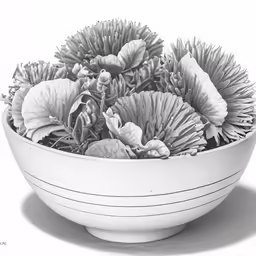 pencil drawing of flowers in a bowl