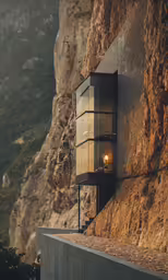 a light that is on in the middle of some rocks