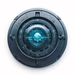 a photo lens mounted to the side of a white wall