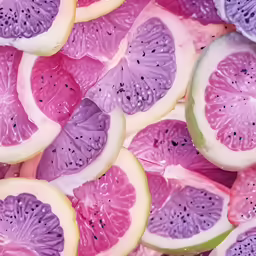 an assortment of various fruit cut in half
