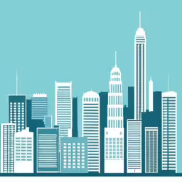 the city skyline is shown in blue and white,the new york skyline in blue and white