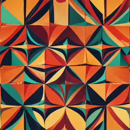 an abstract geometric painting of an orange, red, and black pattern,a painting of an abstract design of different shapes
