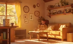 a lady sitting on a couch reading a book in front of a window