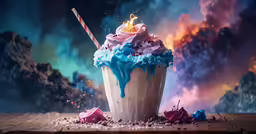 a cup with some whipped cream and a lite up candle