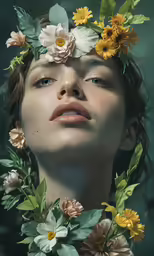 a beautiful young lady has flowers in her hair