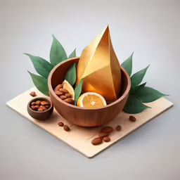 gold and silver food in a bowl on a wooden table