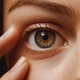 someone is holding their fingers up to the eye of a person