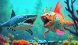 a couple of fish in the ocean next to another one