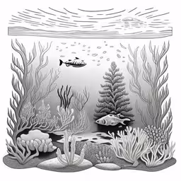 a drawing of a seaweed with a fish in it