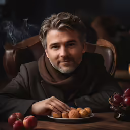 man sitting at the table with food in front of him