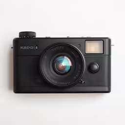 a black camera with an electronic lens attached