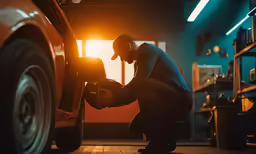 a man changing the front tire of a car