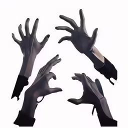 five hands outstretched toward a camera with white background