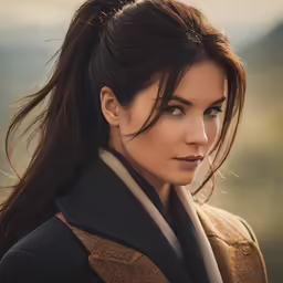 a woman with long hair in the wind