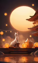 a white cat sits on top of a round table