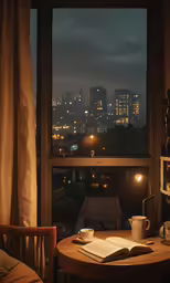 the view from a window at night is dark and it looks very nice