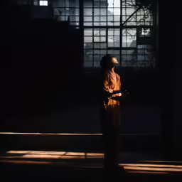 a person that is looking at something in the dark