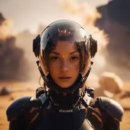 a young girl in a leather suit with helmet on