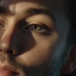 the side view of a man with very thick eyes