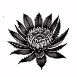 a black and white drawing of a lotus flower,a large flower in black and white