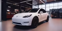 a white car in a garage, it looks very nice