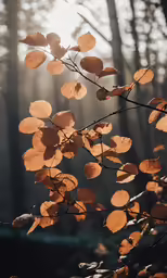 a leafy branch with the sun behind it