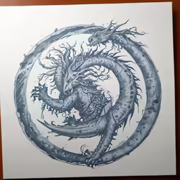 dragon artwork on a wall behind an object