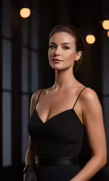 a beautiful young woman in a black dress