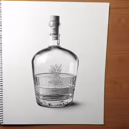 a drawing of a bottle with a pine on the label